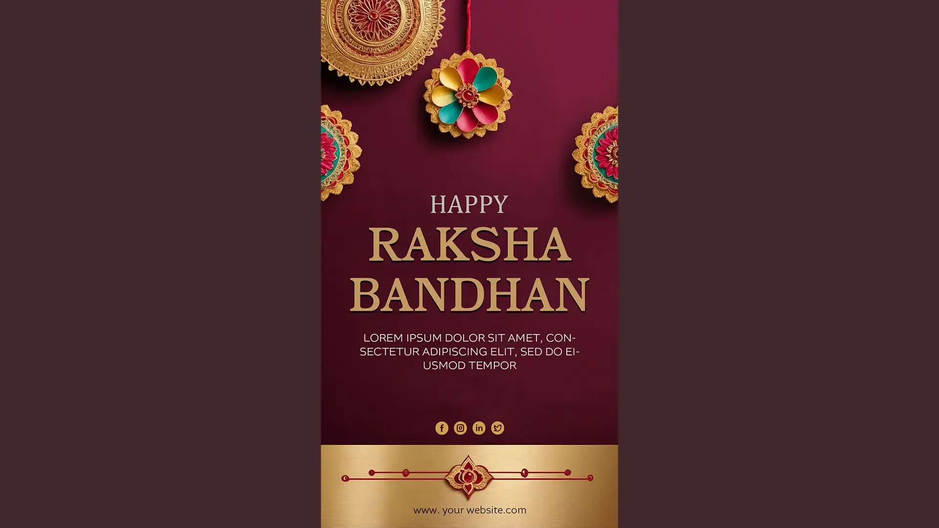 Charming Happy Raksha Bandhan Card with Gold Motifs Instagram Story